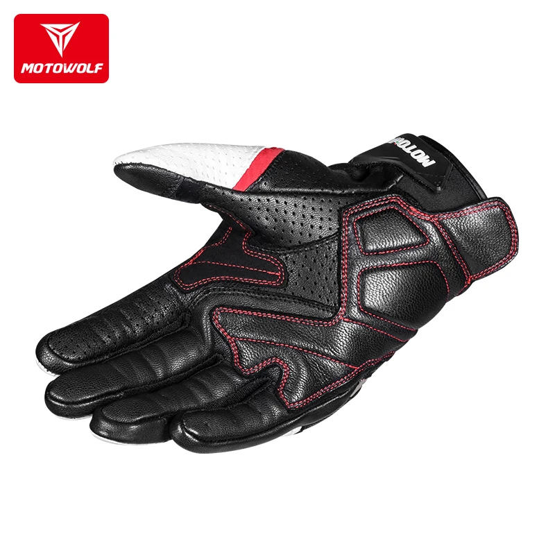 MOTOWOLF Leather Glove Motorcycle Classic Palm Slide Protection With Wrist Protection