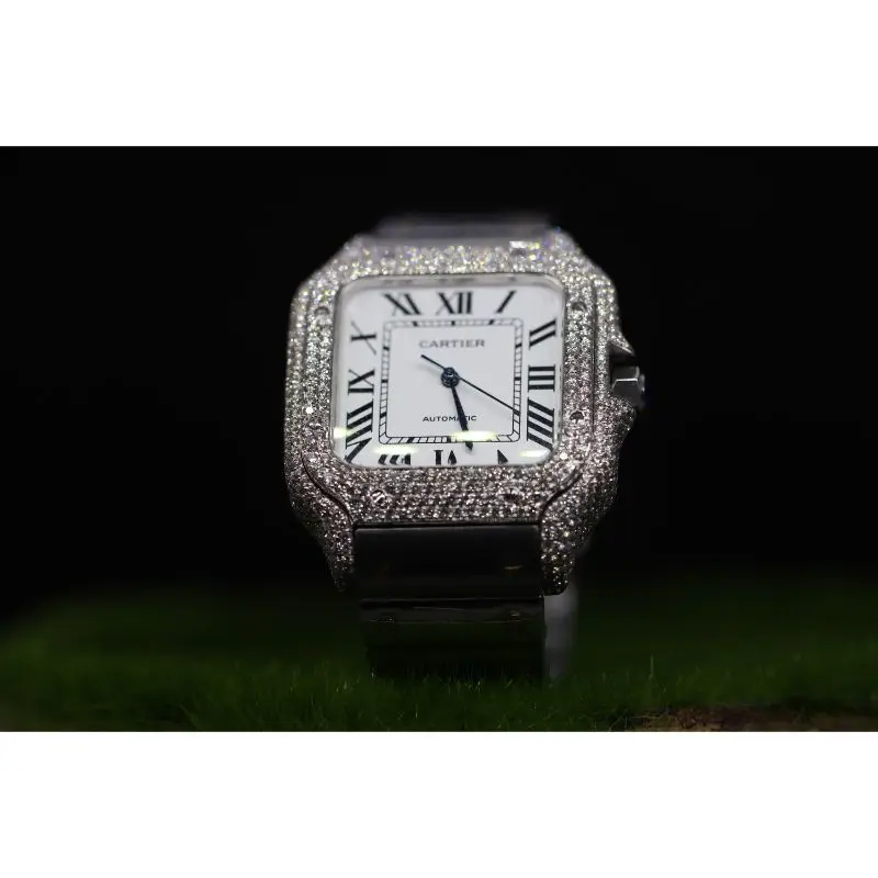 Наручные часы с бриллиантами белого/черного/серого цвета мужские из нержавеющей стали по производственной цене мужское кольцо