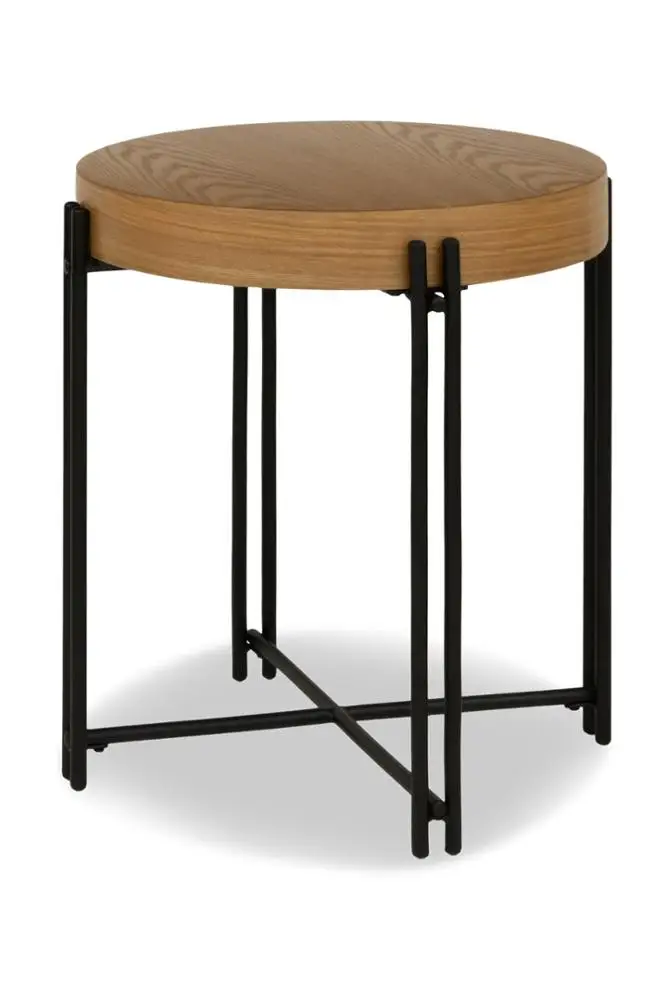 
Industrial Round Wooden And Iron Side Table End Table (Natural Wood) 