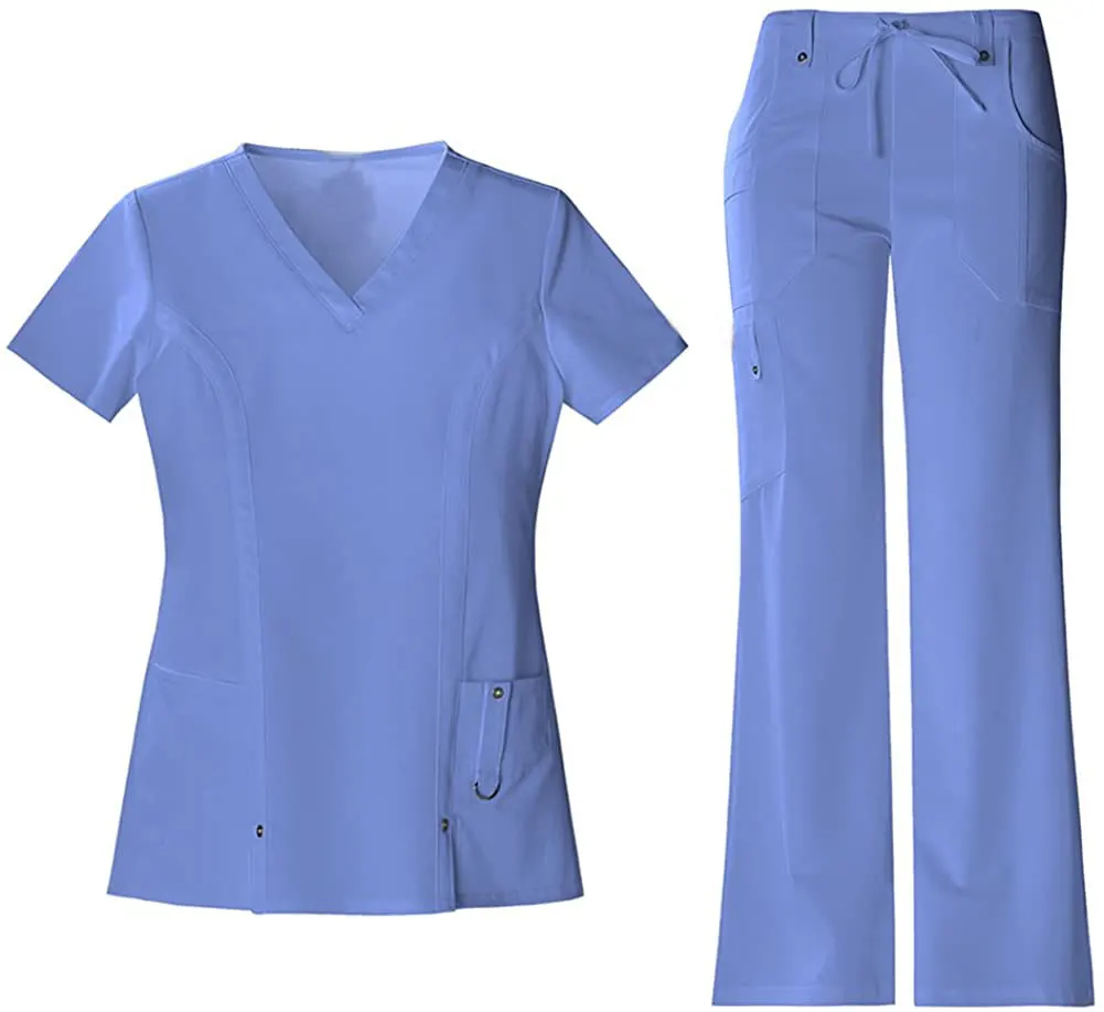 Hot Sale Short Sleeve Jogger Nurse Medical Scrubs Set Women Hospital Uniforms Custom Logo V Neck