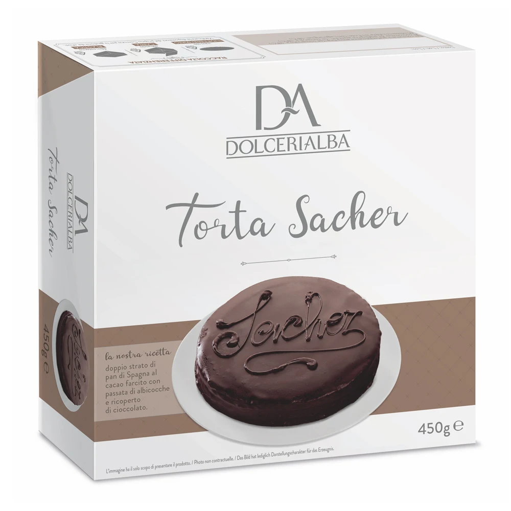 
Best Quality Made in Italy Sacher Cake Family Pack for Supermarket 450g/15,87oz 