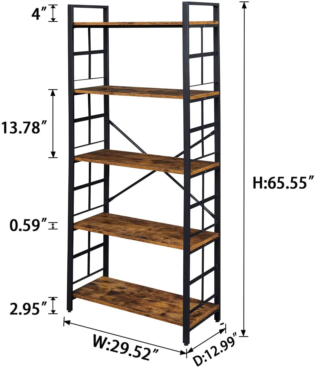 Tier Vintage Bookcase and Bookshelves Rustic Wood and Metal Shelving Unit