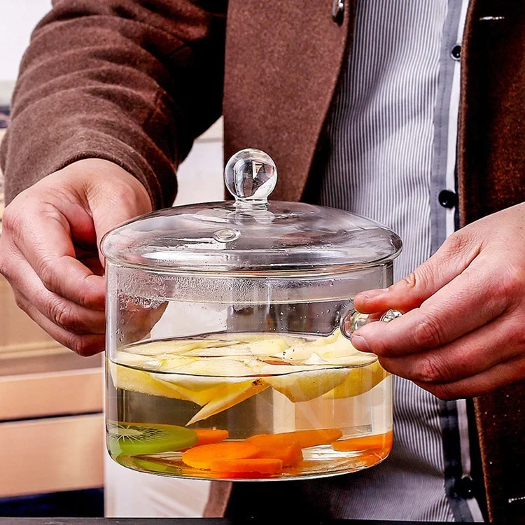 Высокотемпературная устойчивая Бытовая 1Л Двойная уха Pyrex Стеклянная кастрюля для приготовления