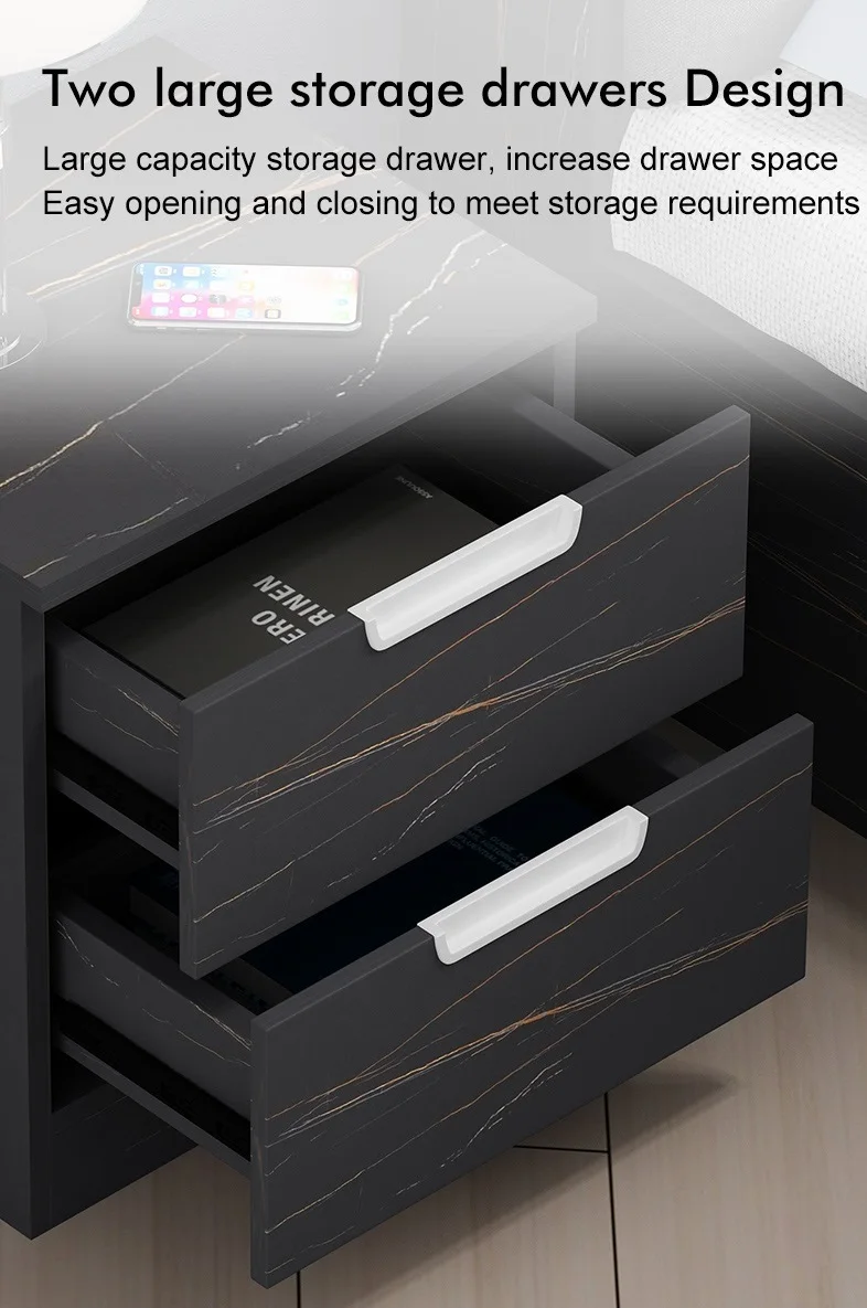 400x500xH400mm China Modern Black Wooden Milano Nightstand Bedside Table with Drawer for Hotel Apartment