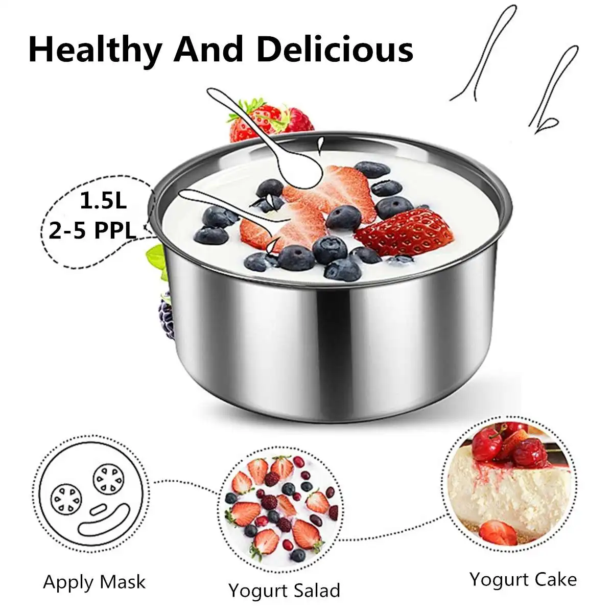 High Capacity 1.5L Commercial Stainless Steel Portable Mini Electric Yogurt Machine Automatic Frozen Home Greek Yogurt Maker