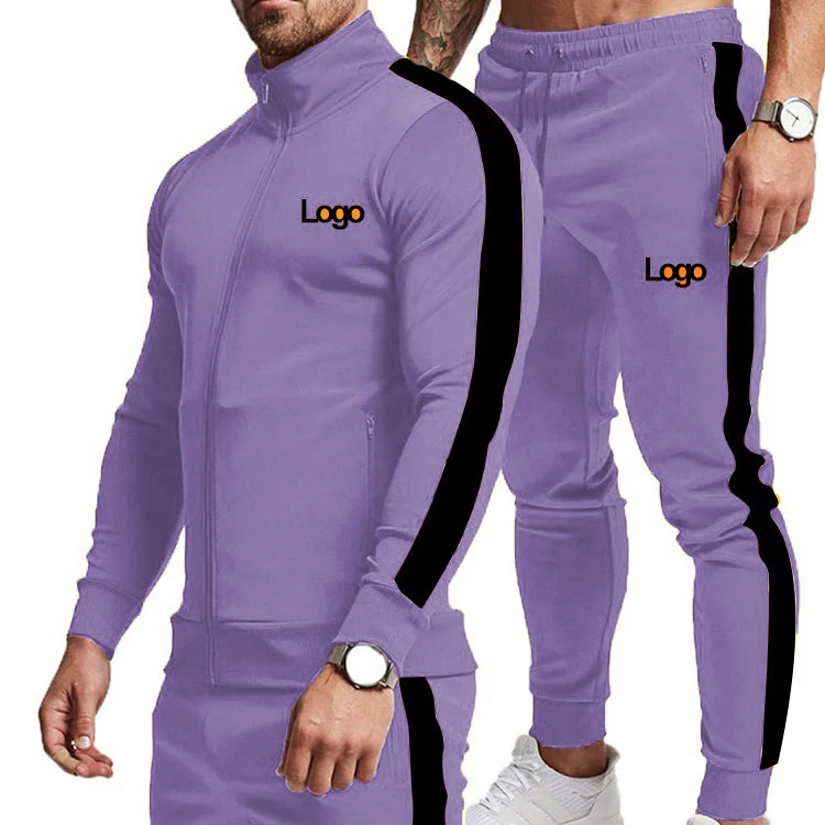 new design custom private label nylon reflective stripe 2 piece sets zipper jogging tracksuit for men