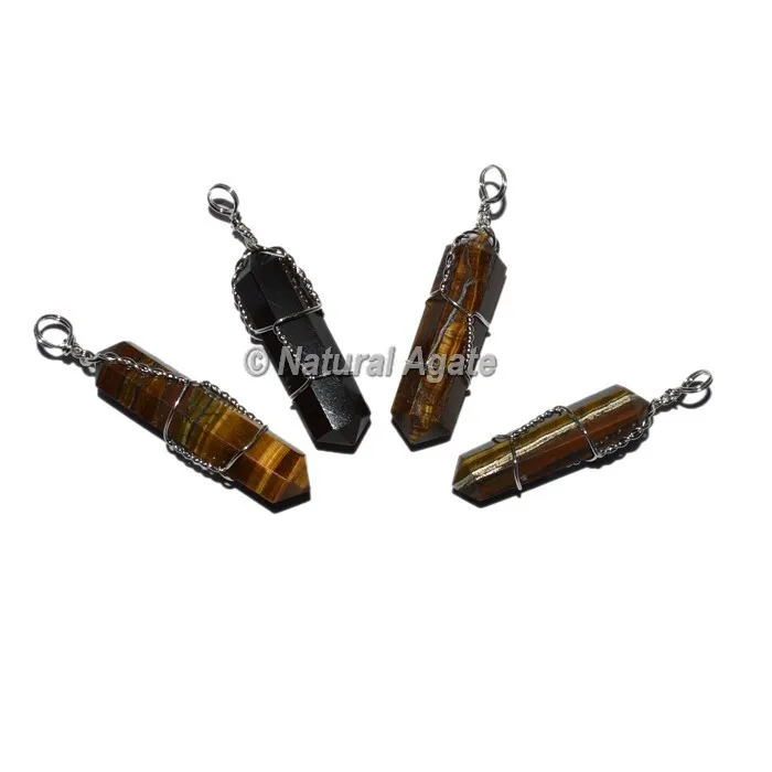 Shop for Tiger Eye Double Terminated Wire Wrap Pendants | Tiger Eye Double Terminated Wire Wrap Pendants