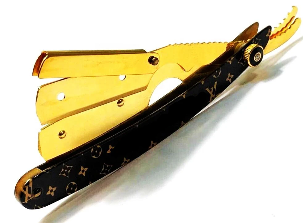 Barber Razor Black and Gold Supremes Barber razor Salon Straight Cut Throat Shaving razor