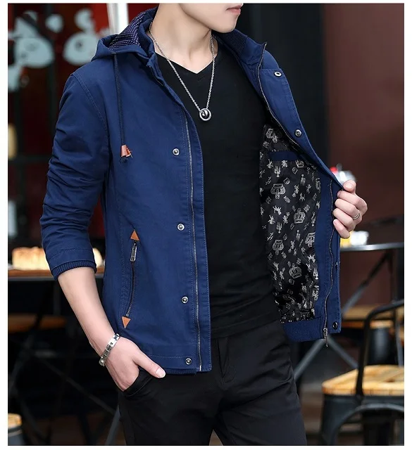 2021 Hot Sale Slim Fit Cotton Bomber Jacket Men Custom High Quality Army blue blACK Green Windproof Hooded Jacket