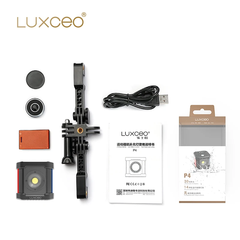 30M Underwater photographic lighting LUXCEO P4 for Gopro DSLR sports dv action camera COB lamp bead 1000lm 5750K led video light