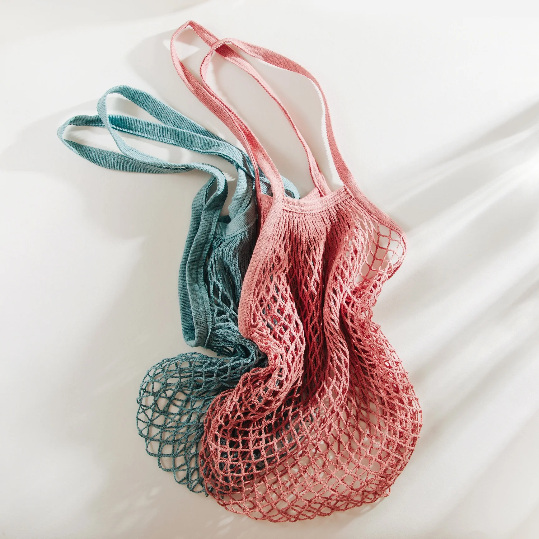 Tote Long Handle Eco-Friendly Reusable Multicolored Grocery Organic Cotton Mesh Shopping Bag for Fruit Women (30x40x40cm)