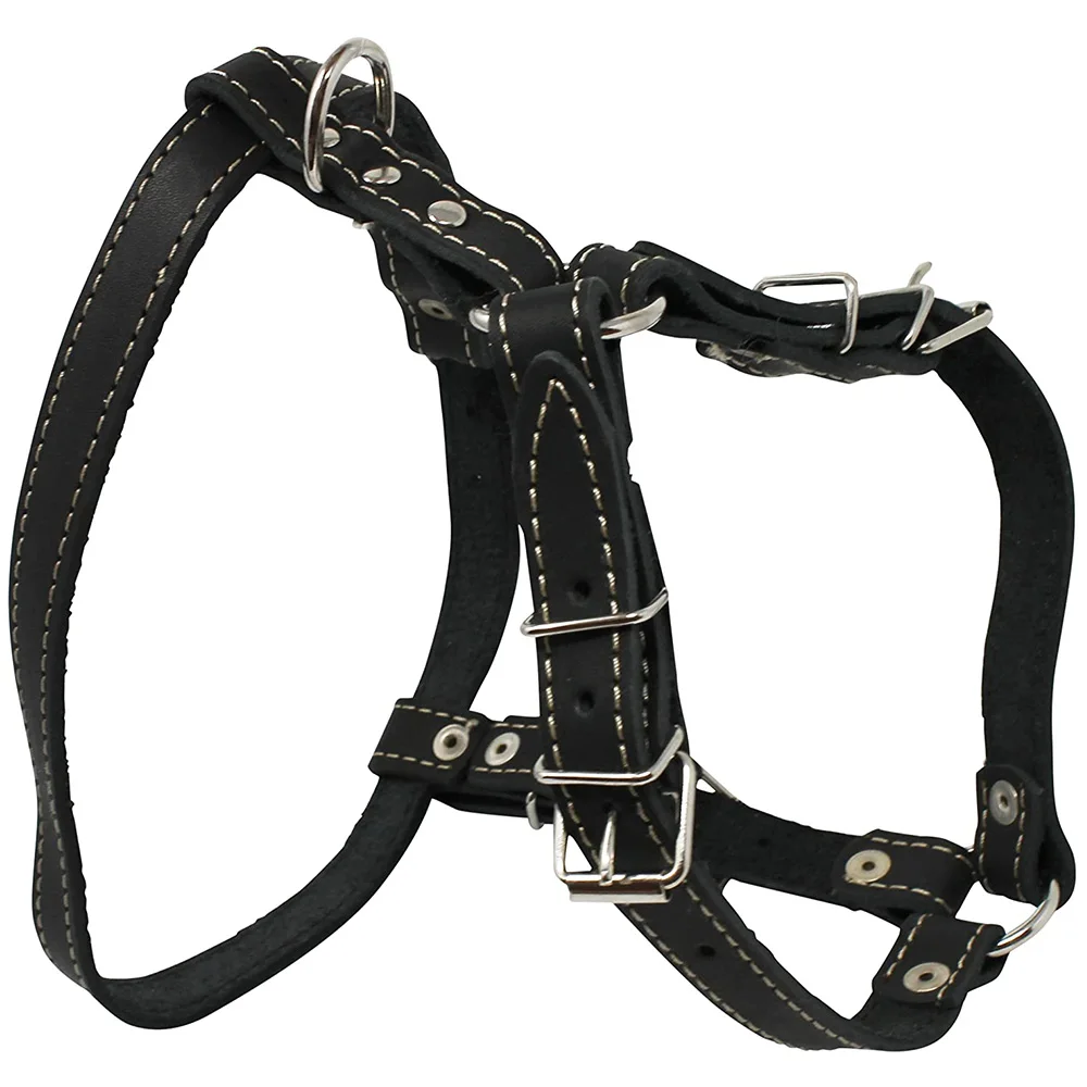 high quality wholesale large pet harness custom logo soft Real Leather Dog Walking Harness Medium Black 21-26 Chest