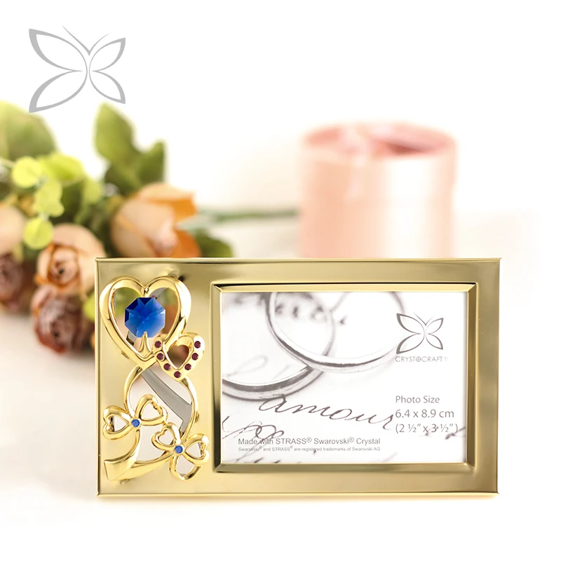 Crystocraft Special Gold Plated Metal Wedding Gift Decorated with Brilliant Cut Crystals Picture Photo Frame