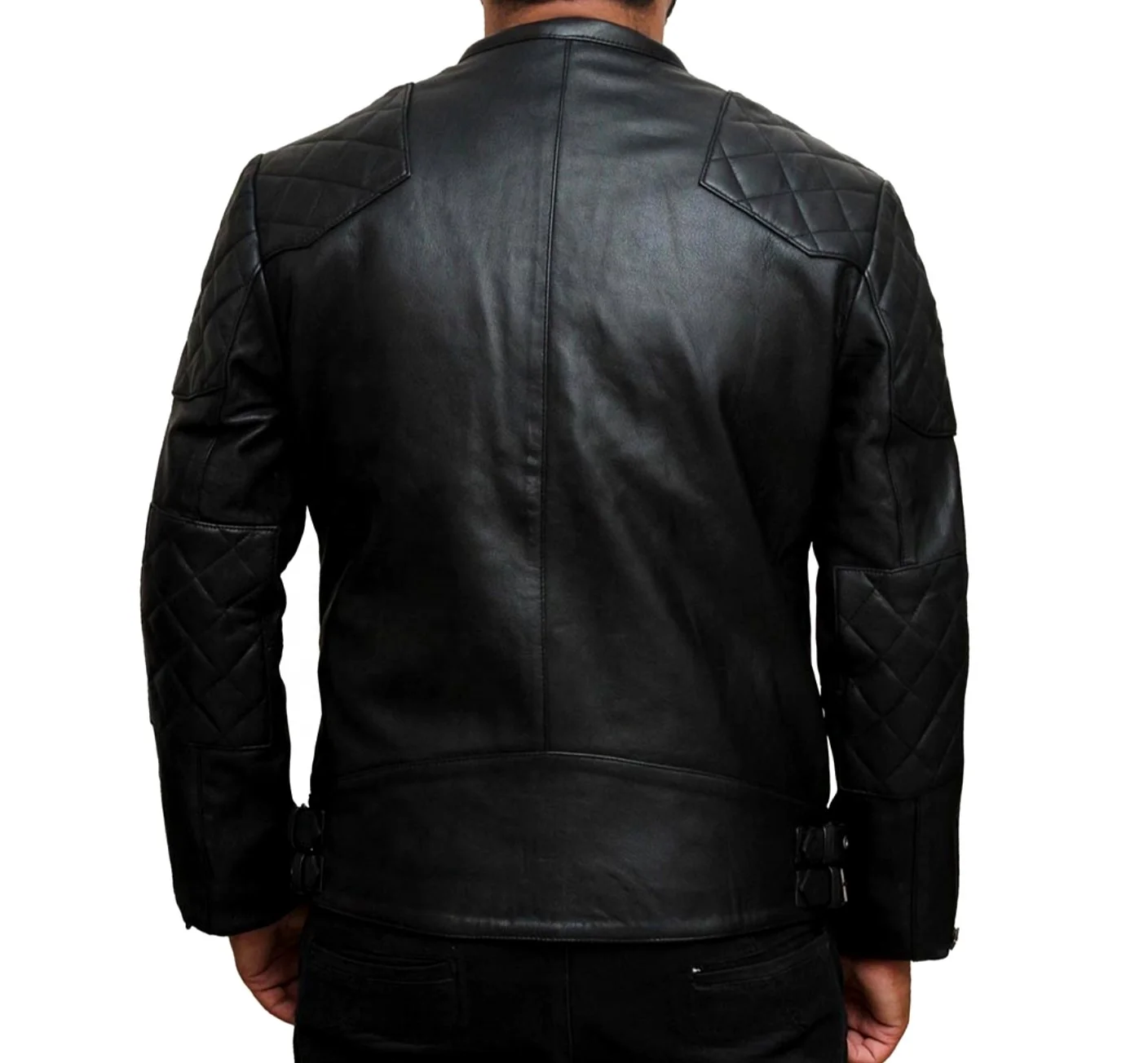 David Bekham style motorcycle auto racing wear leather jacket regular long sleeves cafe racer leather rider fashion jacket