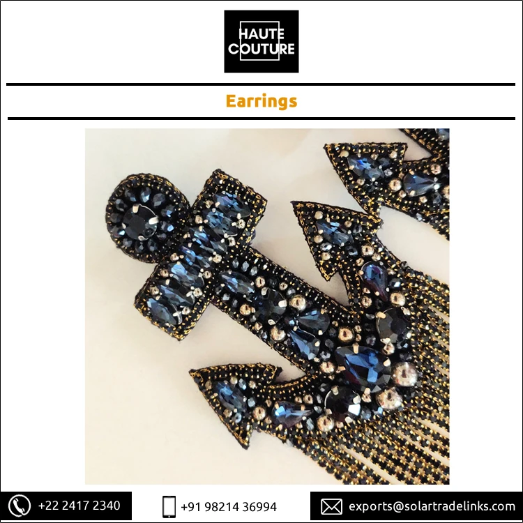 Custom Order Available Trendy Hand Embroidered Jewelry Anchor Shape Handmade Earrings for Women