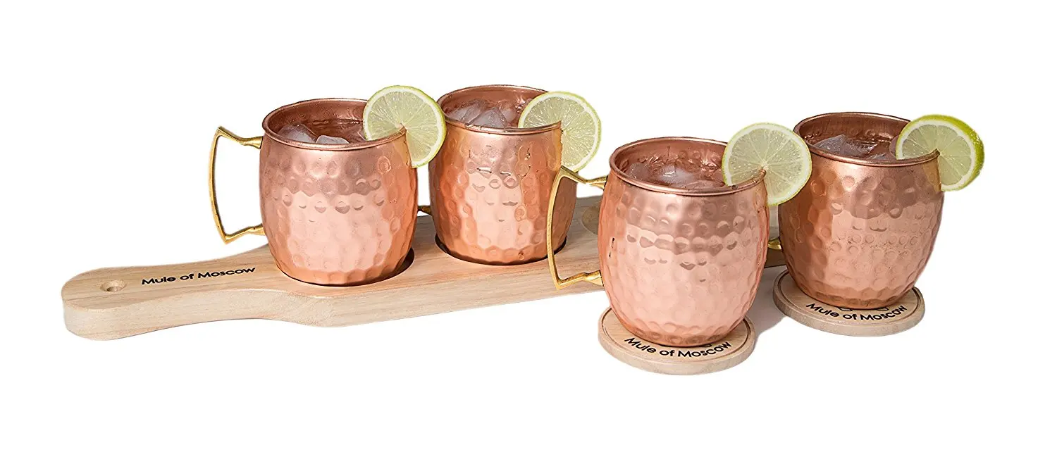 Moscow Mule Copper Mugs - Set of 4-100% Handcrafted Pure Solid Copper Mugs - 16 Oz Gift Set with Copper Straws, Jigger