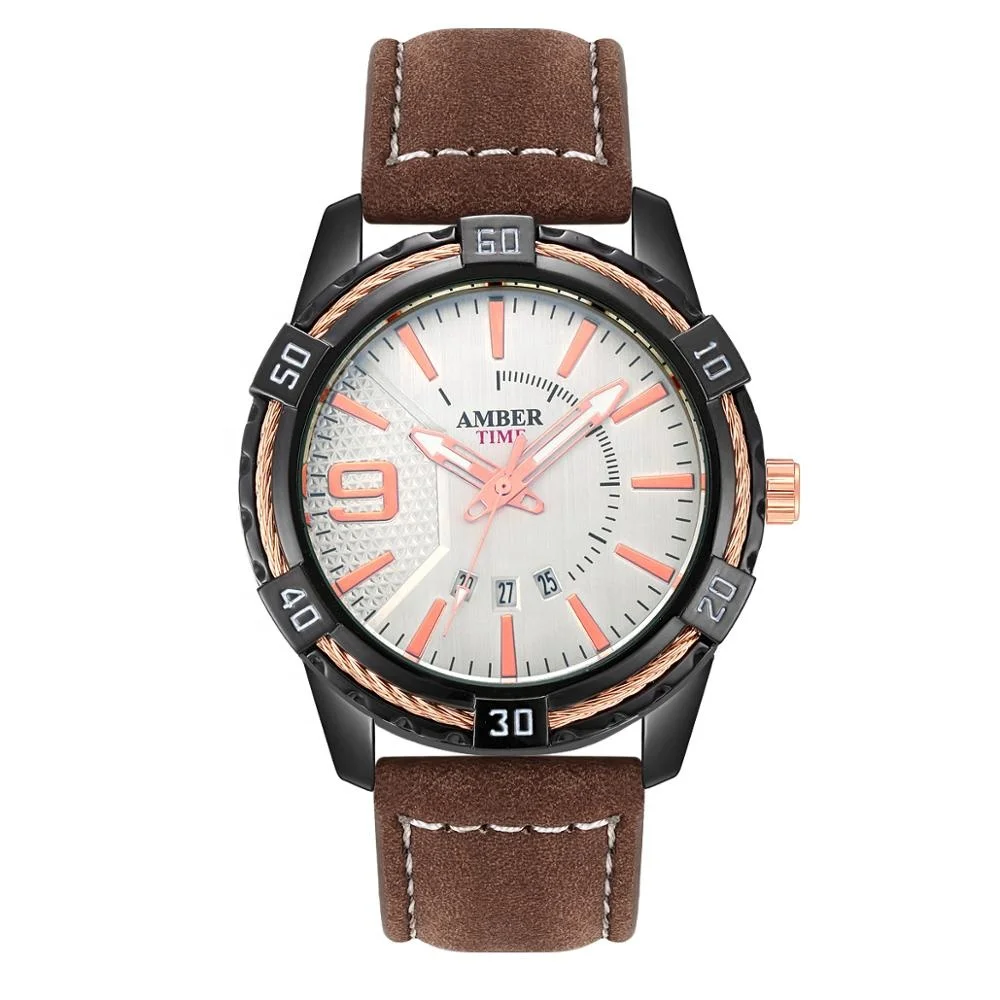 Amber Time Cow Leather Band Men Watch 2020 Fashion 3 Atm Luxury Custom Men Watch Wristwatches