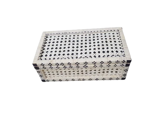 Rattan Hand Wicker Utility Basket With Mirror Inside -  Make-up Box Black & White Picnic Basket - 2021 Sourcing Season