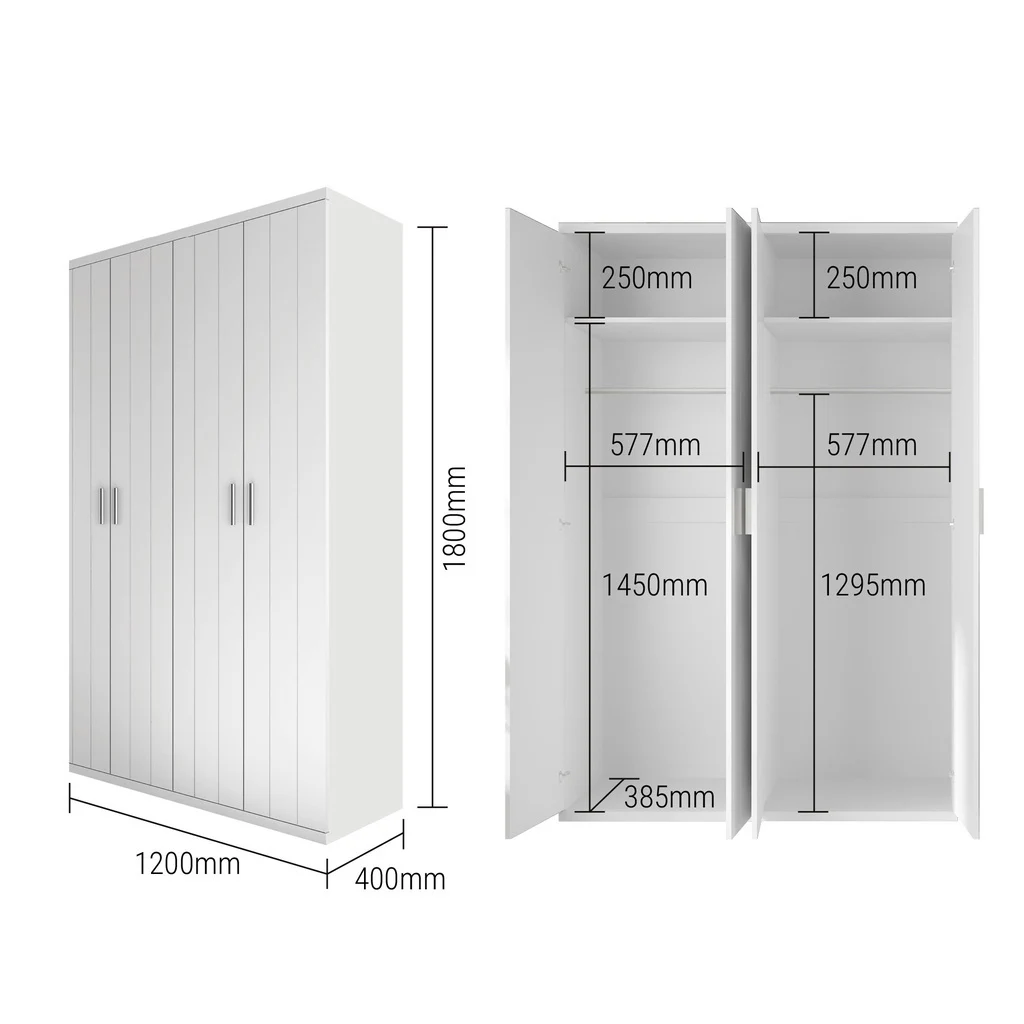 Premium quality Ready Stock BERNIE Series Wardrobe - 2 Colours - 4 Feet - Almari Baju 4 Pintu for cloth storage