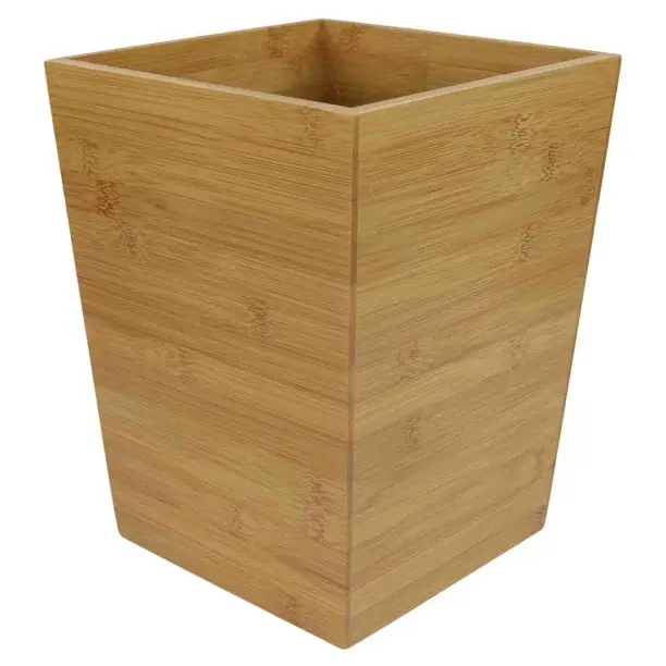 Wooden Bamboo Trash Can in square shape with open lid for home/office/bathroom/powder room in natural finishing in wholesale
