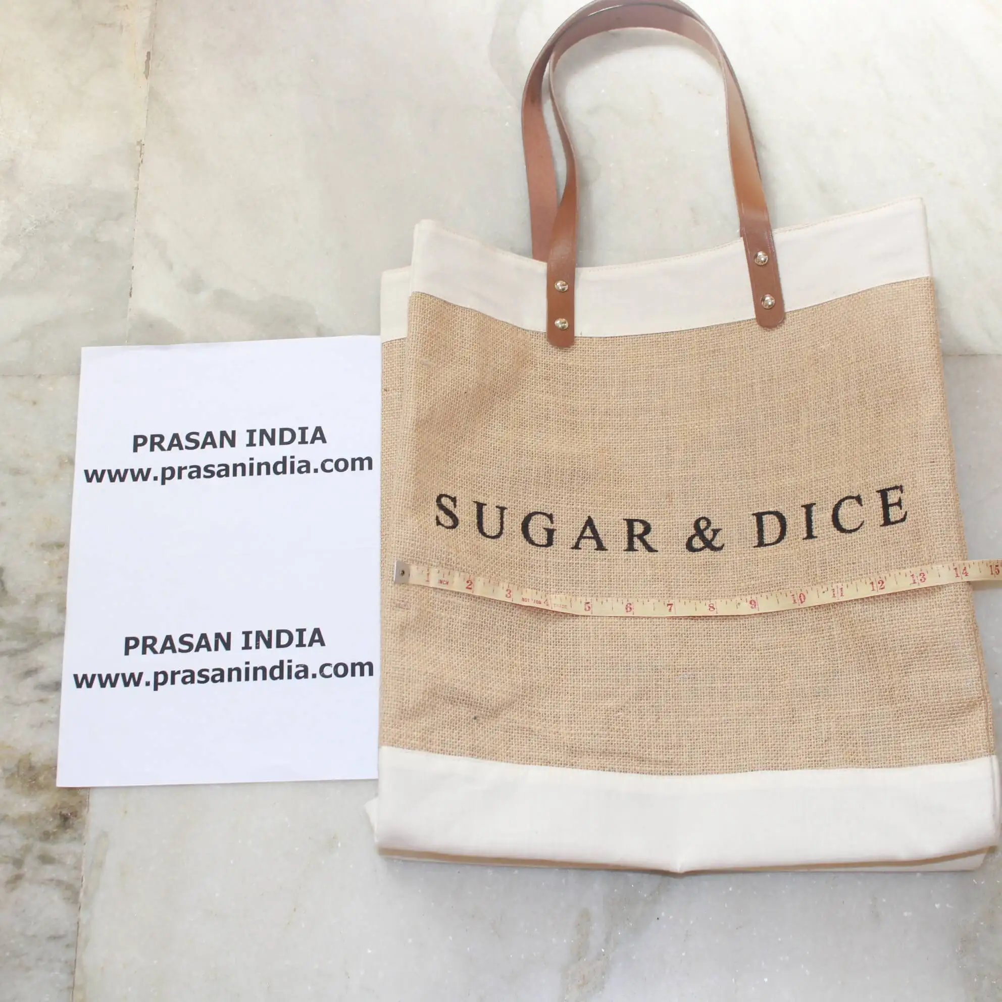 Jute Bag from India with pure leather straps which are easy to carry and gives premium looks