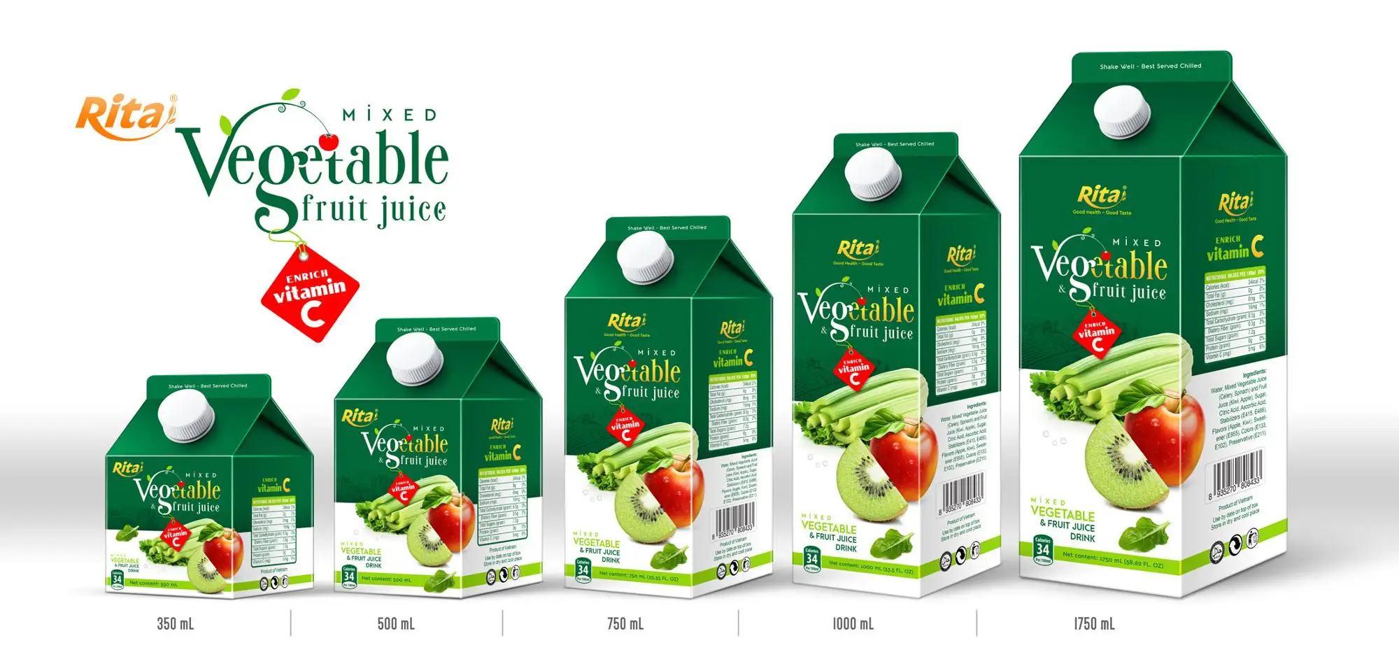 Vietnam Supplier 350 ml Box Paper Mixed Vegetable Juice