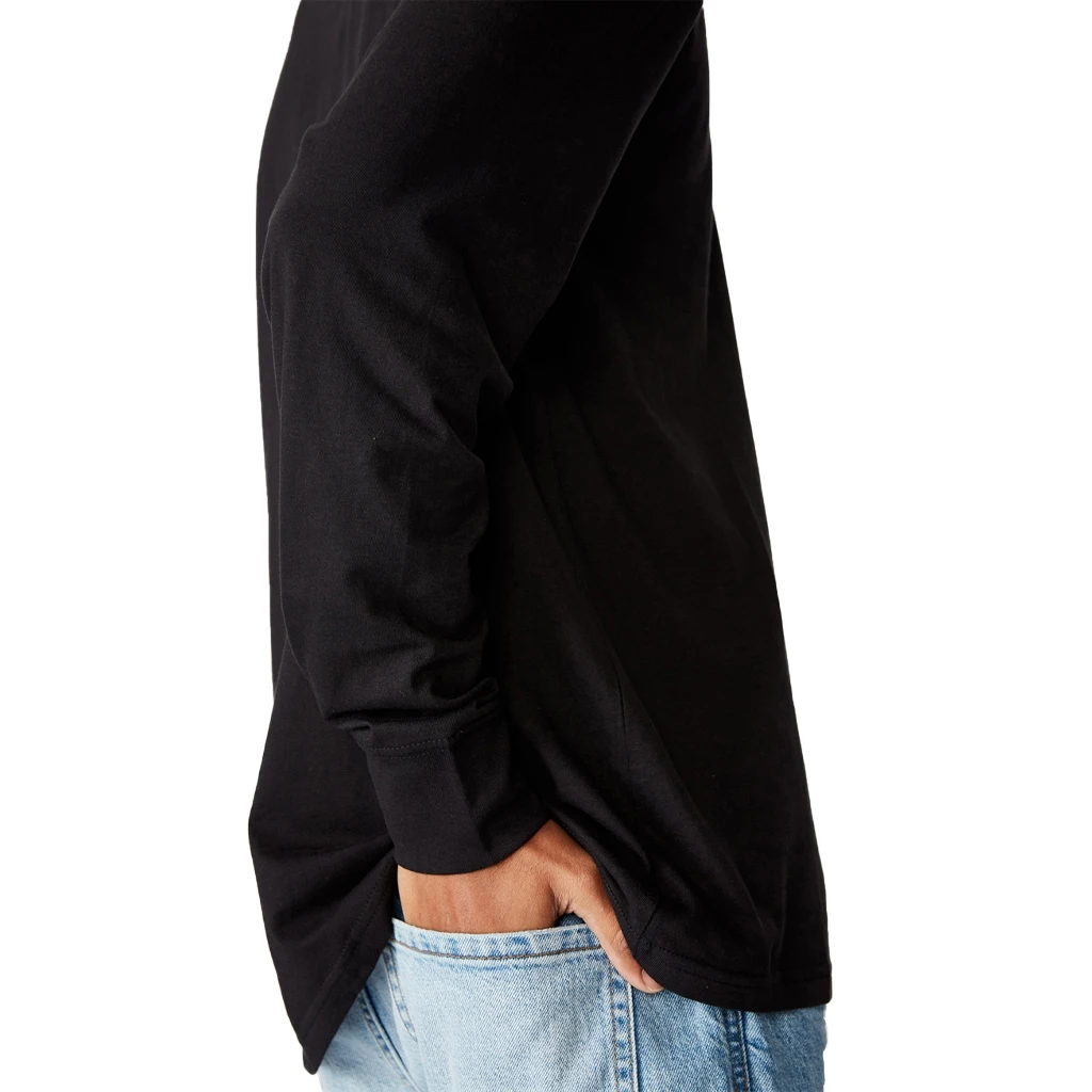 Мужская хлопковая футболка с длинным рукавом черная Однотонная сезон лето 100%