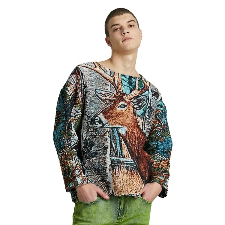 Diznew Amazon Горячая продажа круглым вырезом одеяло жаккард Oem хлопок и полиэстер плюс размер одеяло fabfric свитер