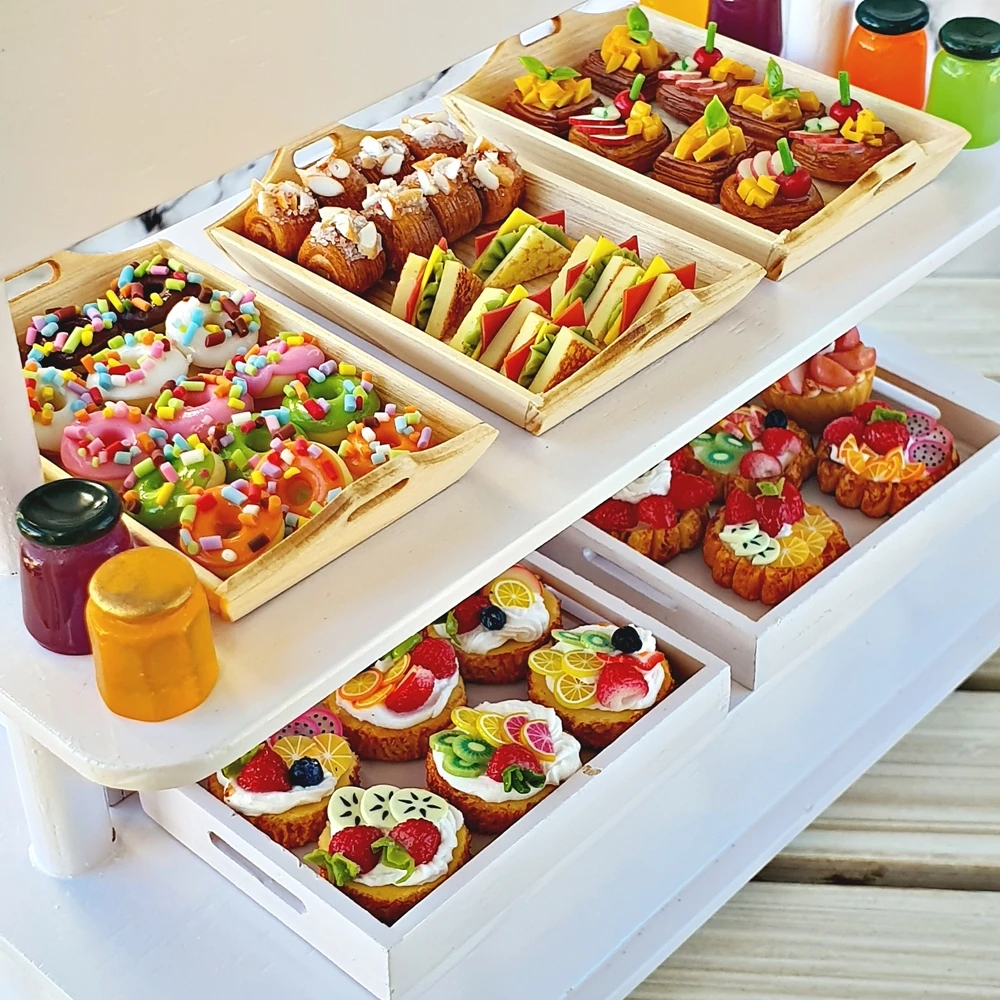 Mini DIY Wooden Cabinet for Toy Bakery Cake Pie Handmade 60x Dollhouse Christmas Gift Set for Kids