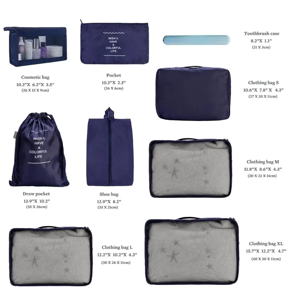 
Top Amazon Product Luggage Organizer Packing Cubes Travel Compression with Cosmetic Bag & Shoe Bag Travel packing Cube 