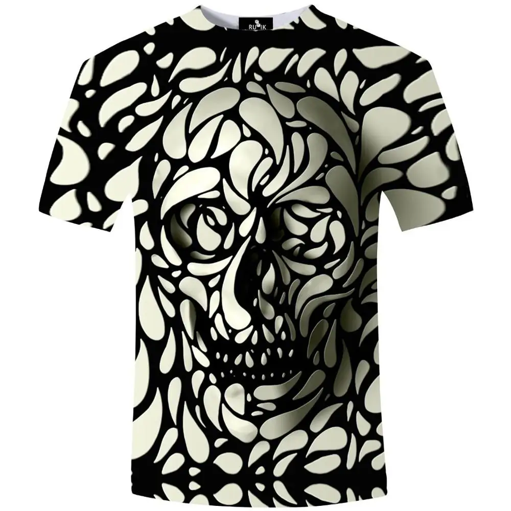 
3D Sublimation Printed Psychedelic Skull T Shirt for Men & Women Large (Black & White)sports and street wears casual by fit ipex 