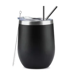 12oz Stainless Steel Wine Tumbler  Splash-Proof Lids For Parties Stemless