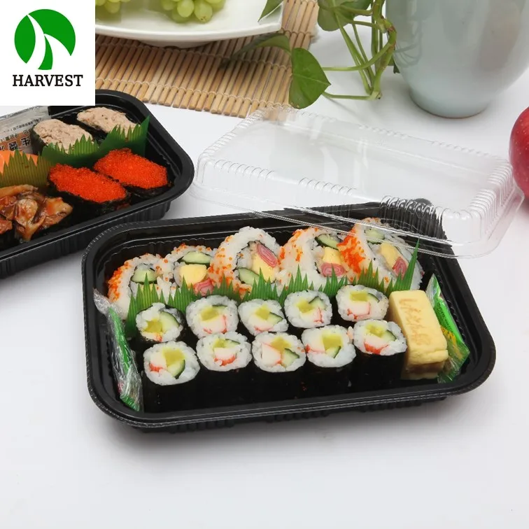 Harvest J-85 Rectangular Disposable Black Plastic Sushi To Go Box