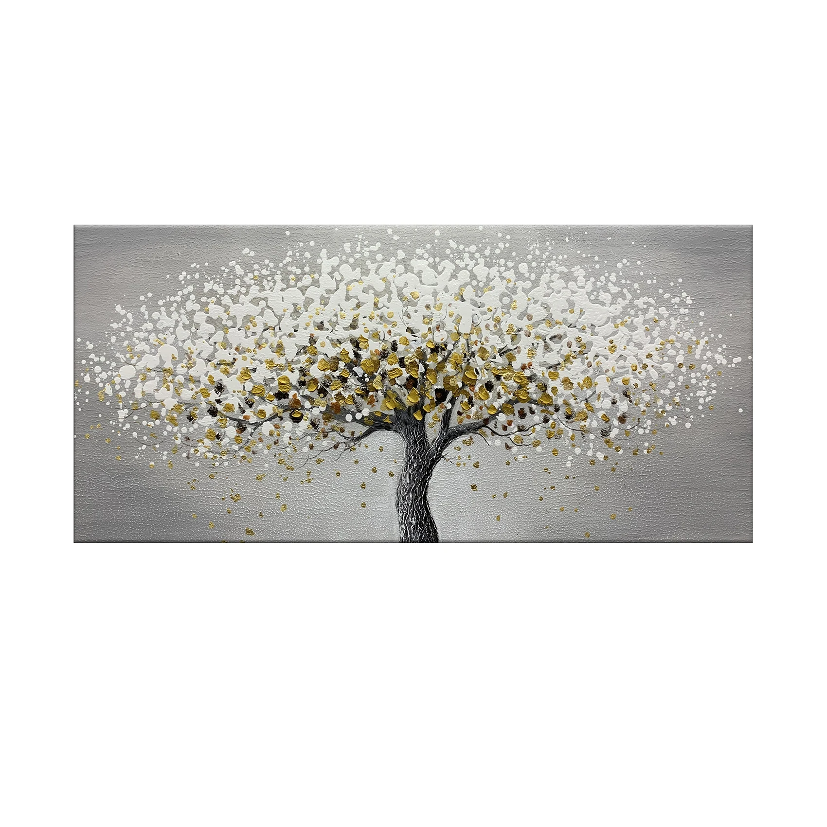 Холст Большой Настенный декор растения золотые и белые листья дерево живопись для гостиной спальни 20x3 9 дюймов/50x100 см