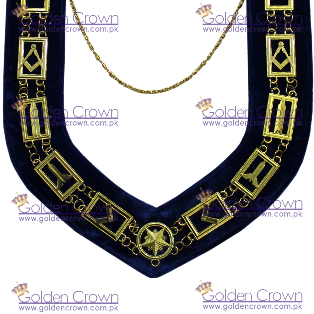 Wholesale Masonic Regalia Blue Lodge Chain Collar Golden Metal | Masonic blue lodge officer chain collar Supplier