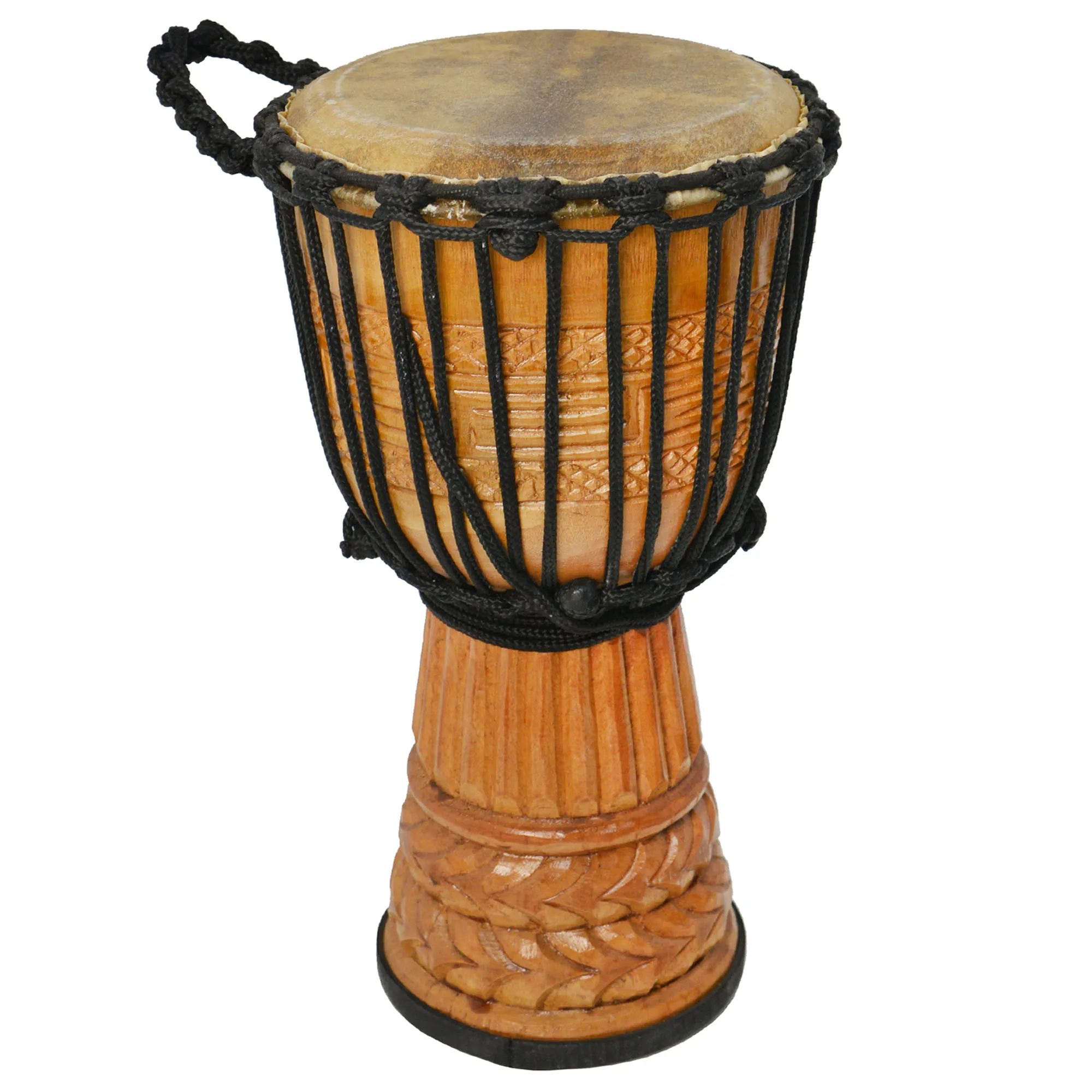 A-Star 8 Inch Djembe African Drum - Deep Carved Design Natural Wood 8 inch Drum Head 50cm Height Hand Made Natural Goatskin Head