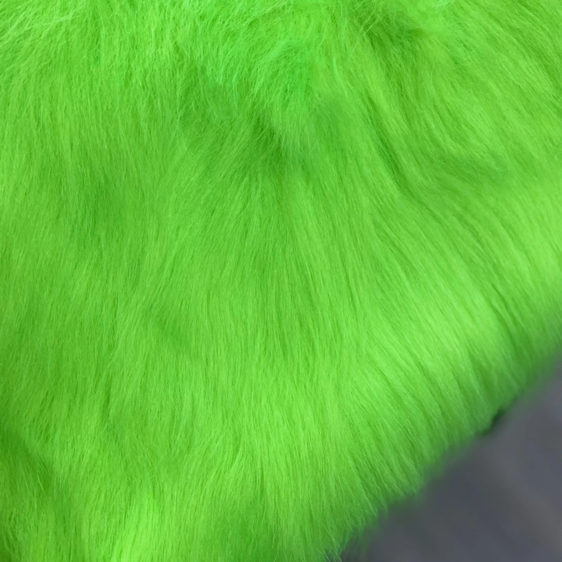 Neon Green Color Long Pile 100mm Luxury Acrylic Polyester Faux Fur Fabric Thailand High Quality