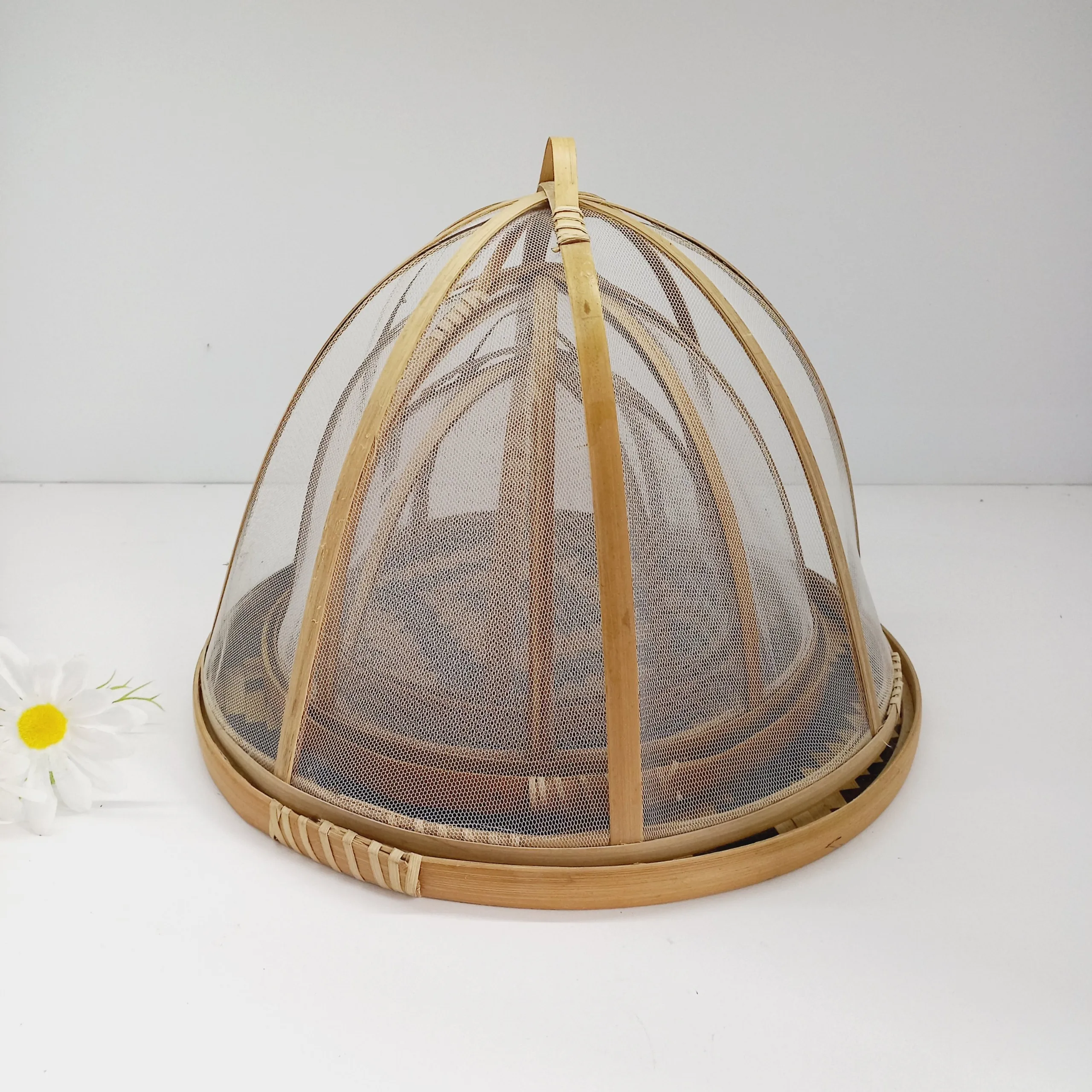 Nordic Round Restaurant Mesh Serving Tent Net Storage Basket Woven Bamboo Food Cover With Lid Kitchen Multifunctional