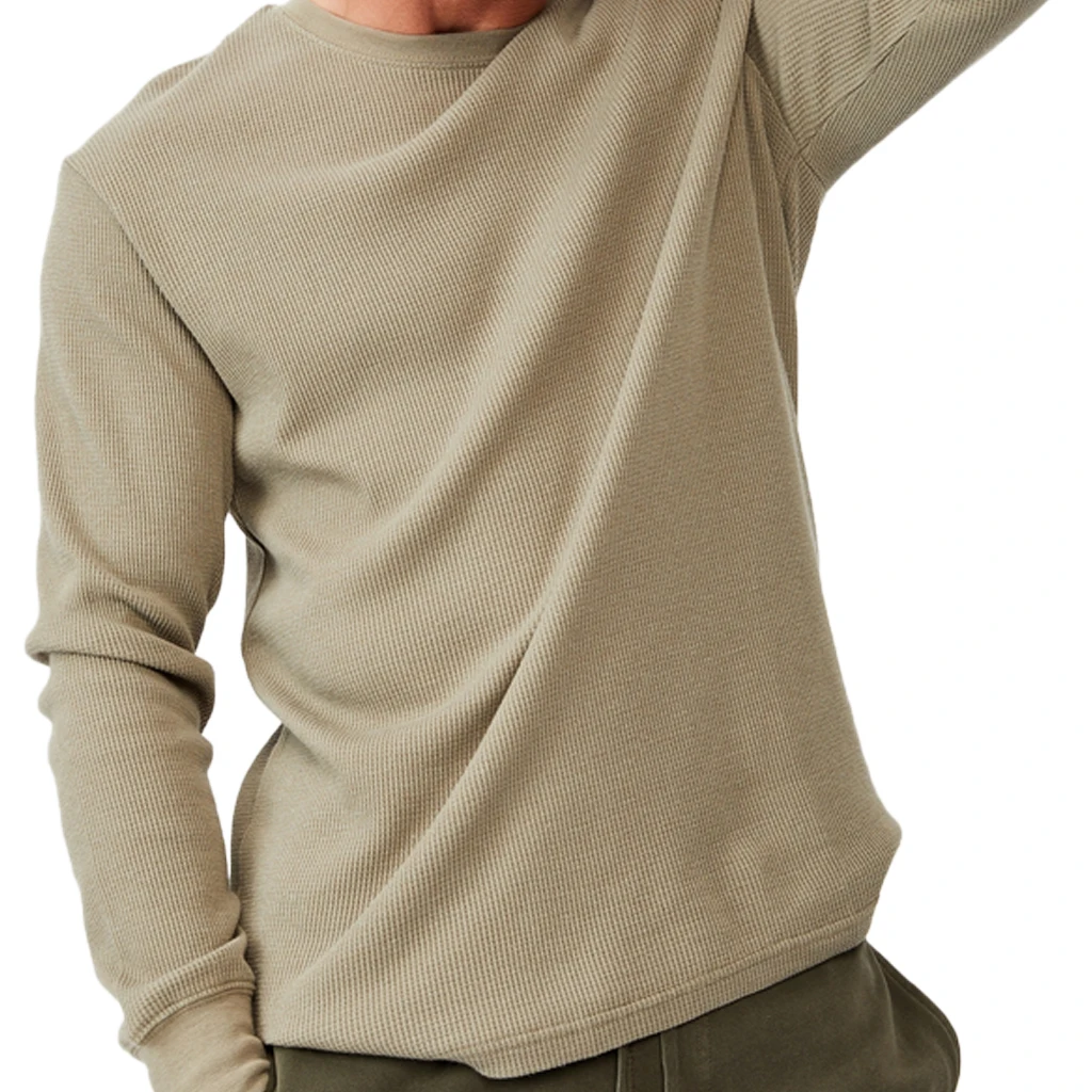 Custom Winter Collection Eco-Friendly soft Long Sleeve hemp organic men Army Green T-shirt manufacturers Ribbed jersey