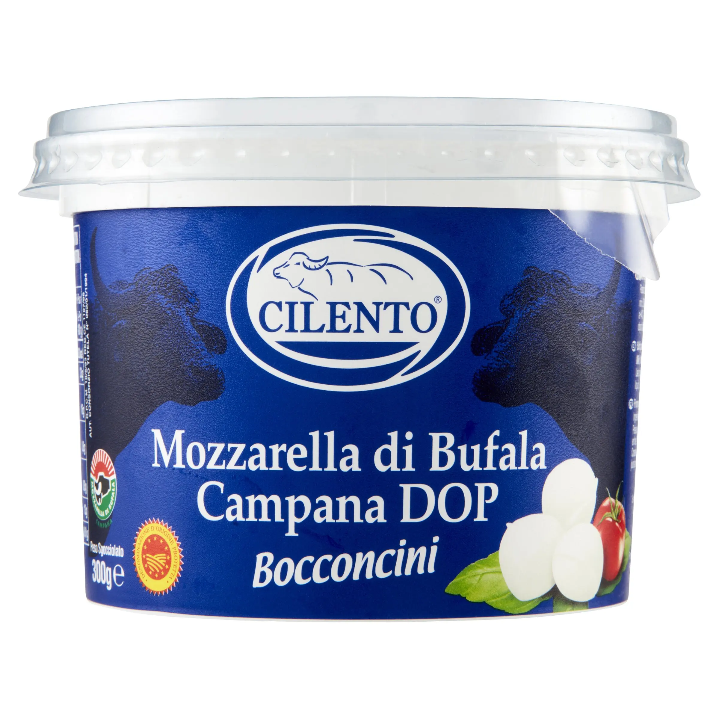 High quality Italian fresh cheese Mozzarella di Bufala Campana PDO bucket 300g (50g)