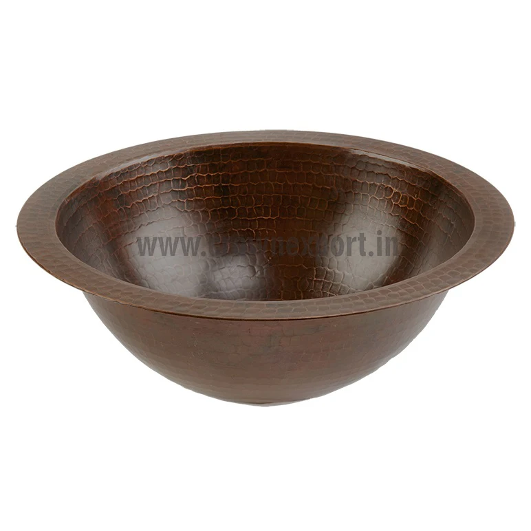 Copper Drop in Round Kitchen Sink Hand Hammered Design Single Bowl Basin Bathroom Vessel Sink Dark Antique Finished in Low Price