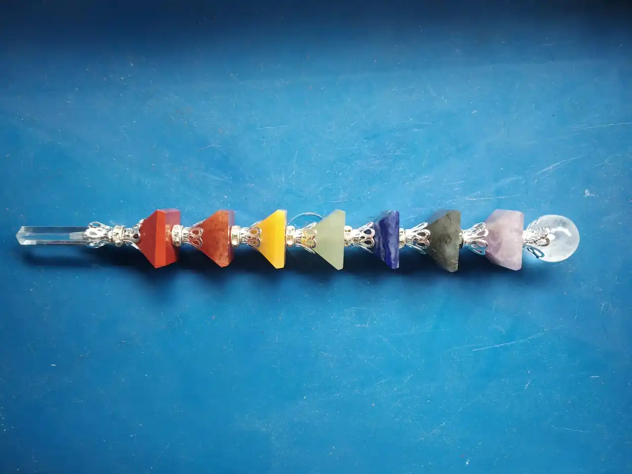 natural stone stick 7 chakra pyramid clear quartz crystal pencil point & beads seven chakra healing reiki wand