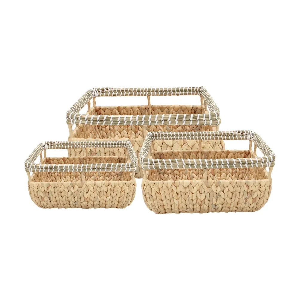Woven Wood Storage Basket with Handles round Water Hyacinth and Rattan Serving Tray Decorative Kitchen Tray
