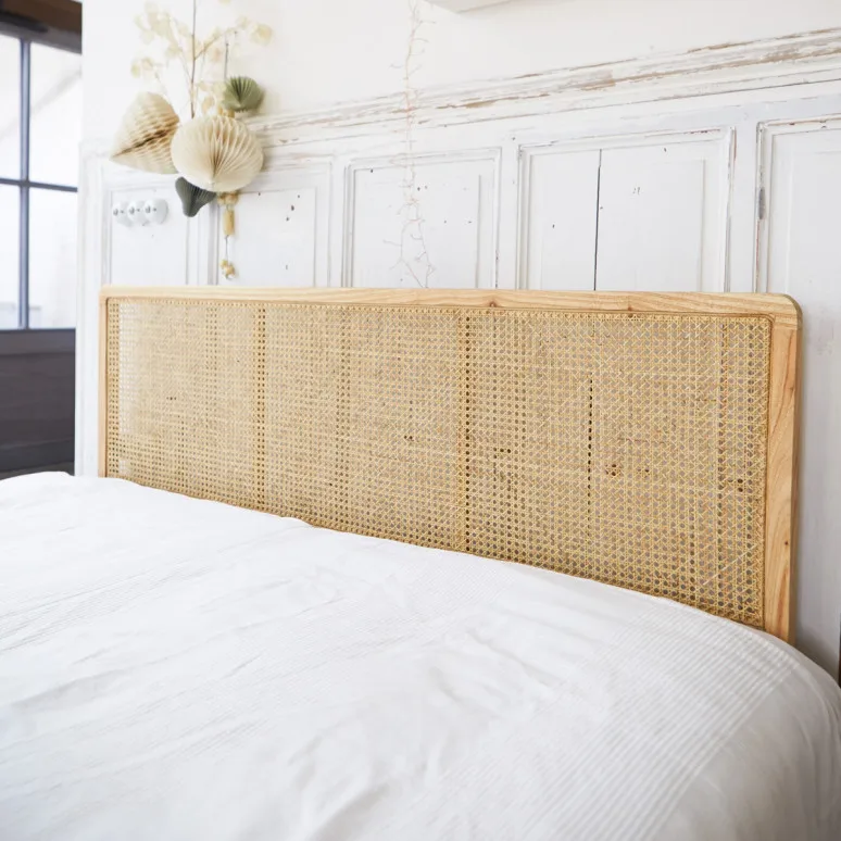Wooden headboard with rattan cane
