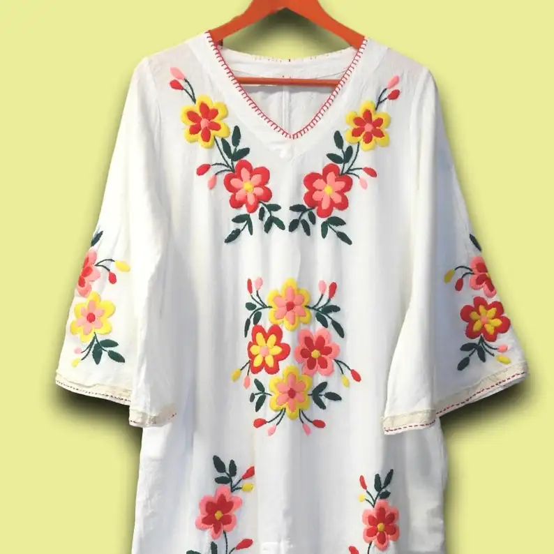 oem women clothing manufacturing hand embroidery work short sleeves women mexican blouses