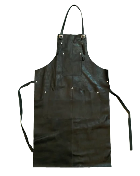 Genuine Leather Double Pocket Adjustable Buckle Closure Strap Handmade Black Leather Apron