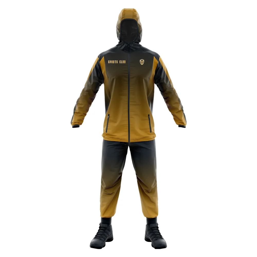 Yellow And Black Fully Sublimation Custom Logo Team Name Label Printed High Quality Polyester Cotton Casual Winter Tracksuit Men