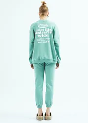 Turquoise French Terry Boyfriend sweatshirt Printed Heavyweight street style Casual hoodie Eco Friendly Loungewear