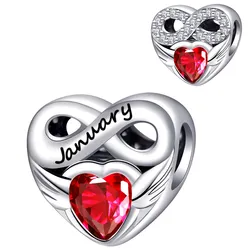 Original Birthstone Heart Charms Compatible With Bracelet  pandora Genuine 925 Sterling Silver For Women Jewelry DIY Making