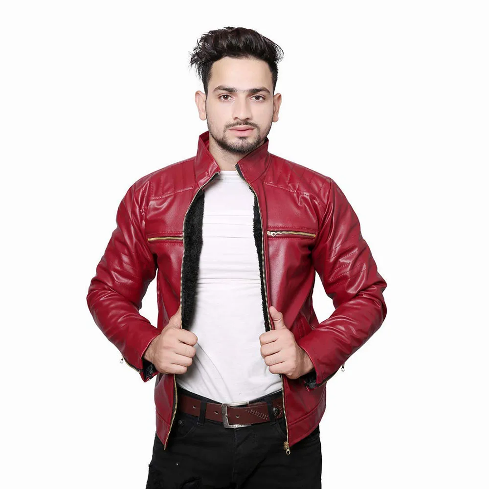 Мужская кожаная куртка Премиум-Качества красные куртки на молнии